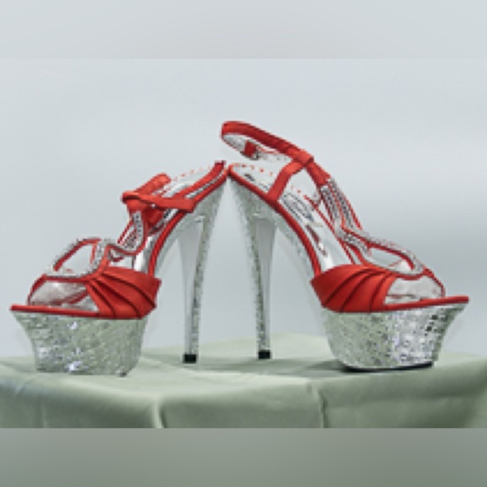 Red jeweled high heel shoes. Size 7.5 or 8 (I don’t remember). New. Never worn.